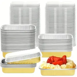 100pcs Aluminum Foil Mini Loaf Baking Pans with Clear Lids, 6.8oz Rectangular Foil Containers for Bread Cheesecake Mousse, Easy Release, Freezer/Fridge Friendly, Takeout Packaging for Large Events Parties, Transparent