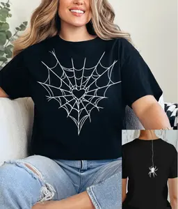 Halloween Spider Web and Spider Front and Back T-shirt