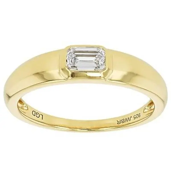 JTV Classic 0.33ct Size Emerald Cut White Lab-Grown Diamond H SI Solitaire Ring, 14-Karat Yellow Gold Over Sterling Silver, Gold Diamond Rings