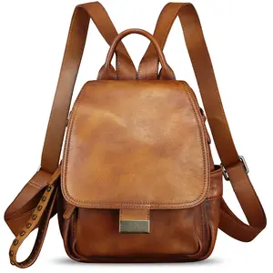 Genuine Leather Backpack for Women Purse Retro Leather Handmade Rucksack Vintage Knapsack Casual Daypack
