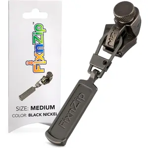 Medium Black Nickel Zipper Repair Kit | Universal No-Sew Slider Replacement for Jackets, Sleeping Bags, Tents, and Duffel Bags | Instant and Reusable Zipper Repair Tool | Sizes 5-7