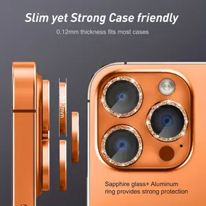 Shimmering Lens Camera Protector Tempered Glass Lens Camera Protector Compatible with iPhone 17/16/15/14/13 Pro Max Plus Pro Air Camera Lens Cover 9H Tempered Glass Camera Cover Screen Protector Metal Ring Decorative Accessory