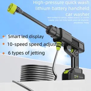 Cordless Pressure Washer with Charger Base, Black/White, 24V/48V/96V, Portable Cleaner for Car, Home & Garden