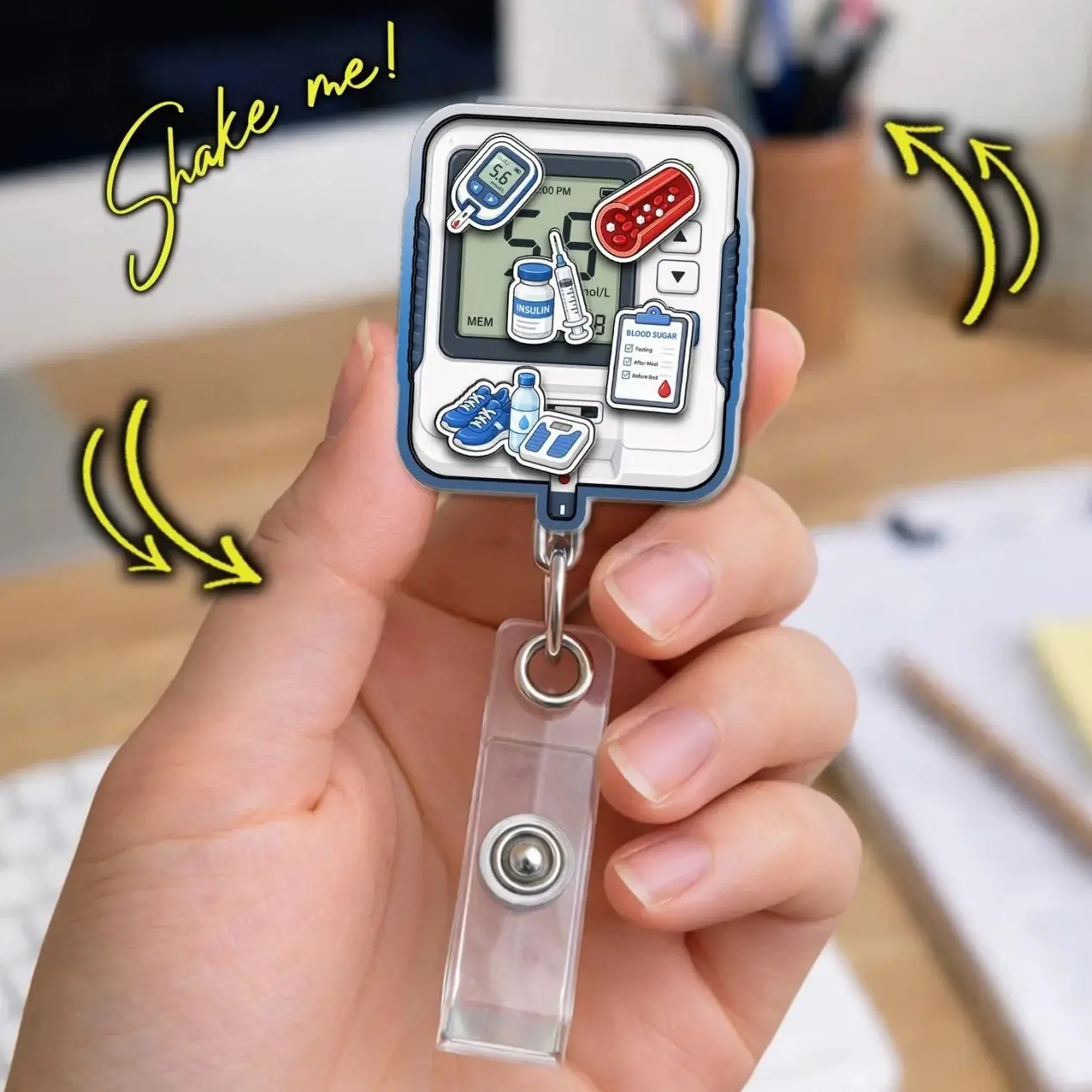 Diabetes Awareness Shaker Badge Reel, T1D Endocrinology Nurse Badge Holder, Medical ID Clip Gift AED