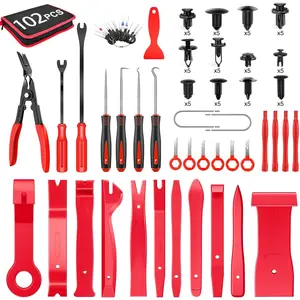 GOOACC 102Pcs Trim Removal Tool, Auto Terminal Removal Tool, Auto Clip Pliers Stereo Removal Tools, Car Upholstery Repair Pry Kit,Precision Hook and Pick Set, Round Handle Crowbar
