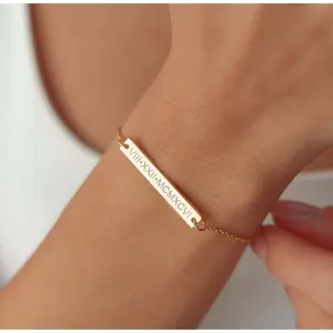 Custom Date Bracelet – 18K Gold-Plated Sterling Silver Engraved Bar Bracelet