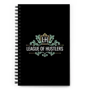 Black Spiral Notepad with League of Hustlers Logo and Dot Grid Layout