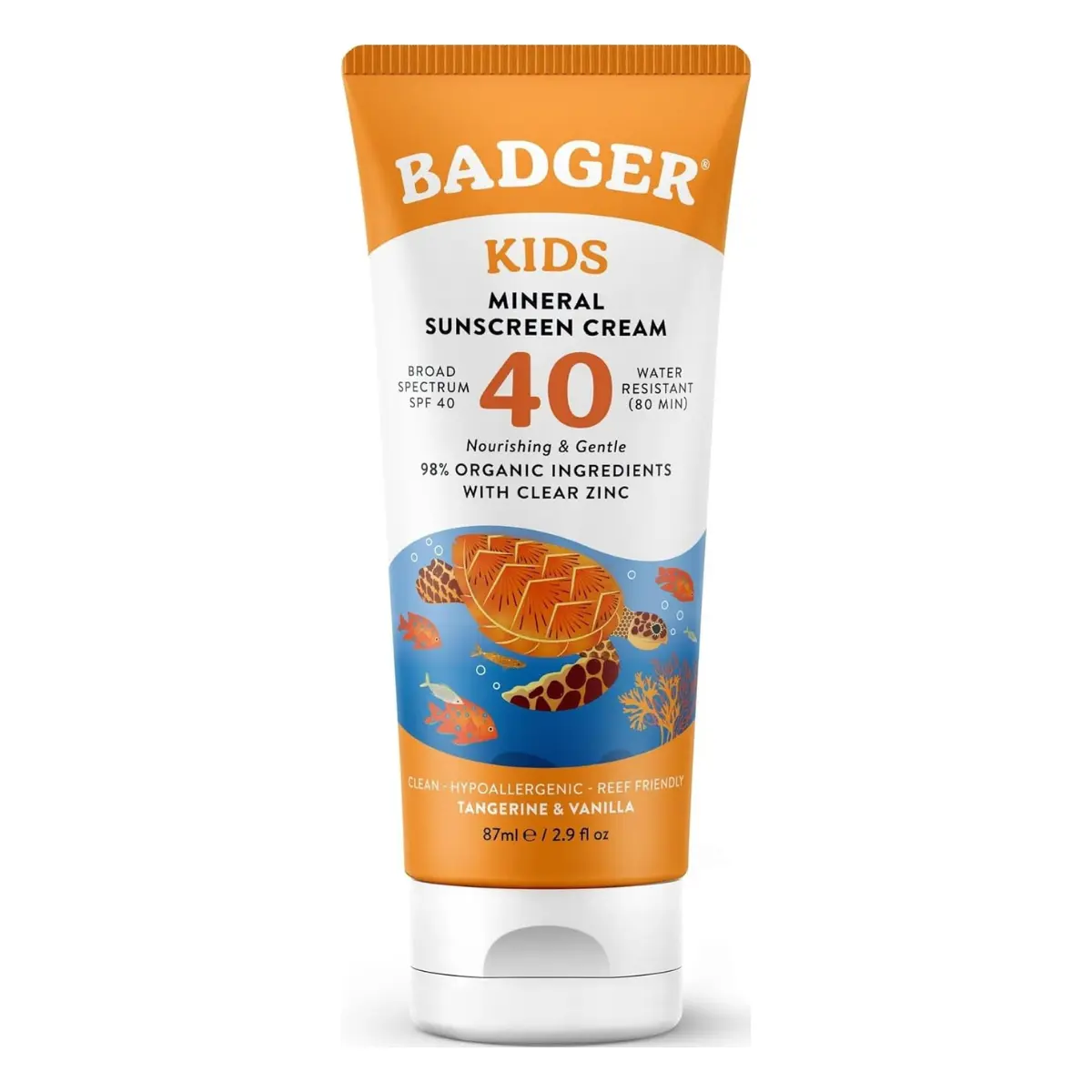 Badger Kids Mineral Sunscreen Cream SPF 40 - 2.9 fl oz Organic, Non-Toxic Zinc Oxide Sunblock, Water Resistant, Reef Friendly, Hawaii Approved