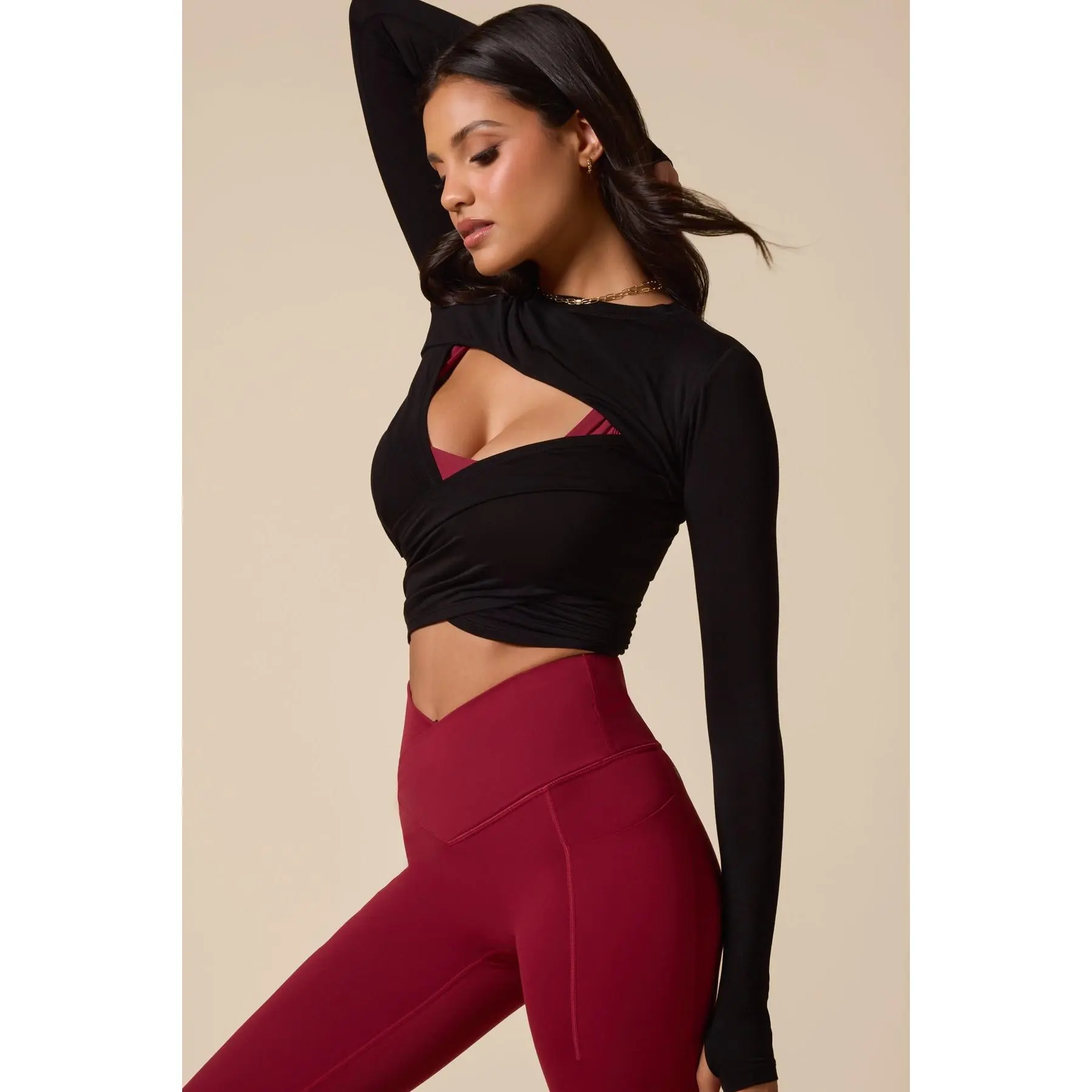 Bow Back Reversible Long Sleeve Top - Black