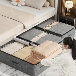 Large Capacity Bed Storage Bag, Foldable Blanket Pillow Organizer, Bedding Storage Bags, Home Essentials Toy Clutter Sorting, Durable Handle, Space Saver