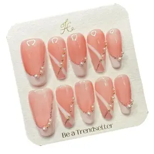 E100 French Nude Pink Cream Everything Hand removable press on nails