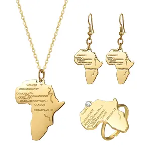 OIDEA African Map Jewelry Set for Women - Stainless Steel Africa Continent Earrings Necklace and Ring, Cultural Heritage Pride Gift summerwins
