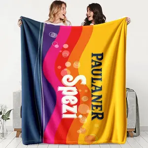 Vintage Rainbow Wave Striped Paulaner Spezi Flannel Blanket, Lightweight All-Season Use, Perfect Gift for Friends and Family