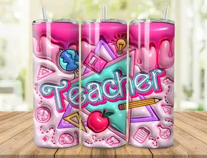 20oz Pink Drip Teacher Skinny Tumbler ((add a bluetooth speaker))