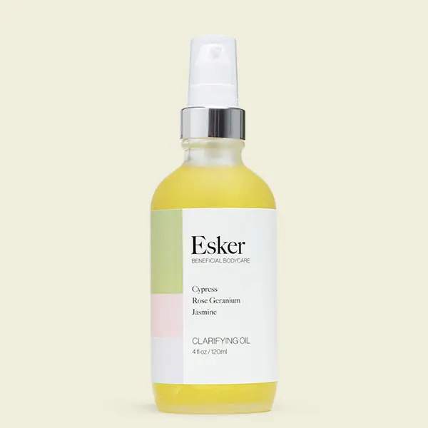 Esker Clarifying Oil | Lightweight Daily Body Care with Cypress, Rose Geranium & Jasmine | Calms Redness, Fades Dark Spots & Evens Skin Tone for Smooth, Hydrated Skin | Botanical Body Oil Routine