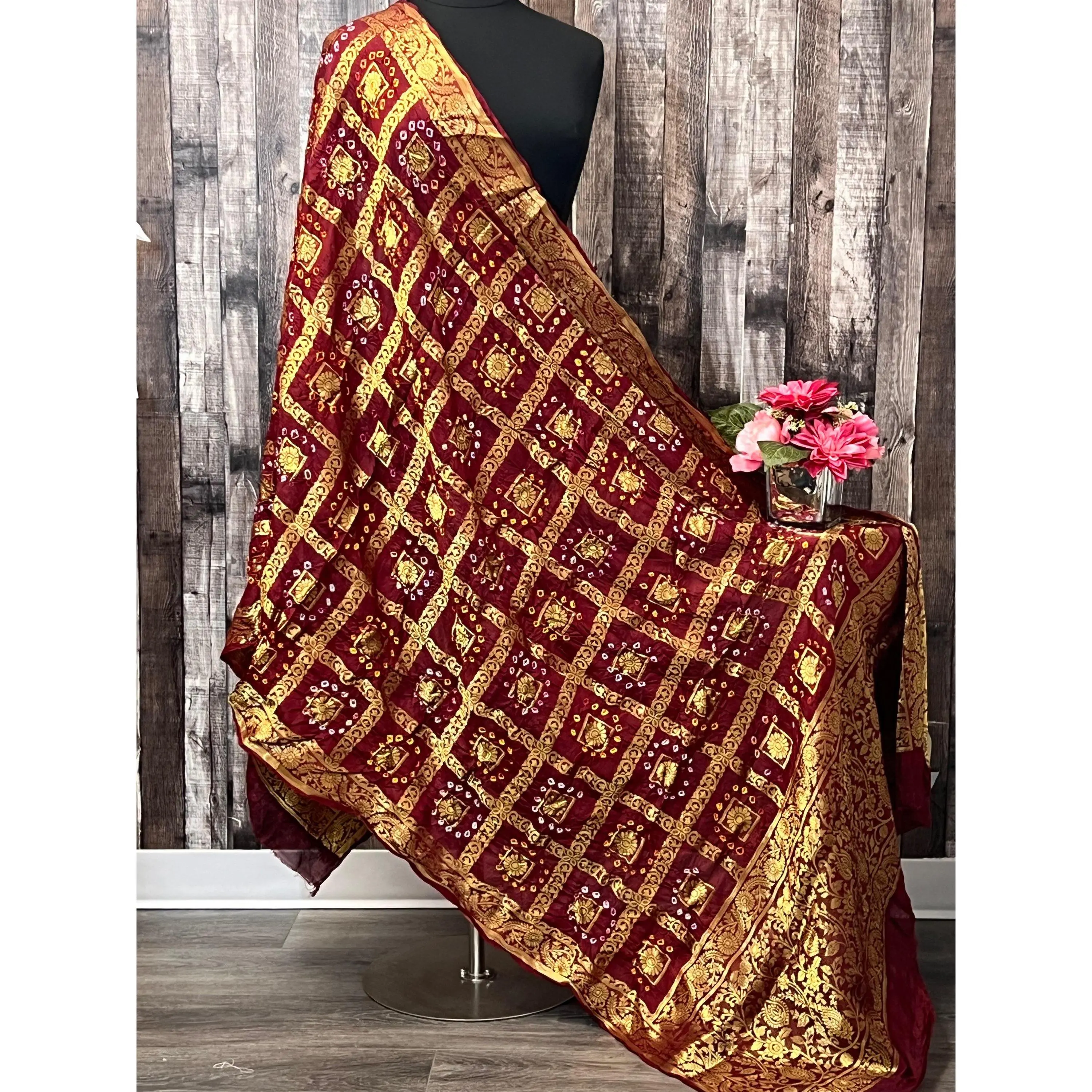 Bandhani silk dupatta ,bandhej dupatta , traditional Indian dupatta