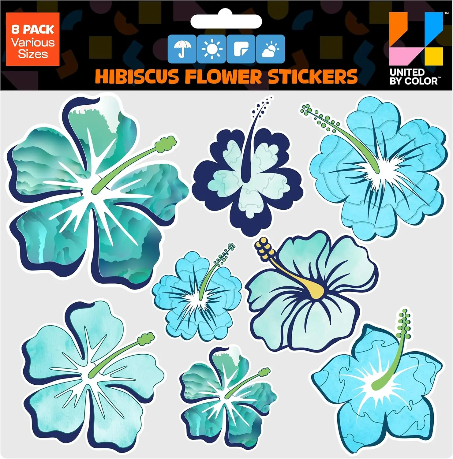Hibiscus Flower Stickers Decor ( Pack Various Sizes)  Waterproof, Fade Proof  Hawaiian Car Accessories  Used for Laptop, Water Bottle, Tumbler, Mug, Phone Case, Window
