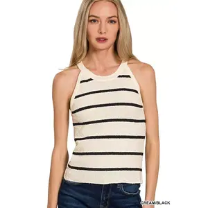 Zenana Stripe Sweater Tank Top