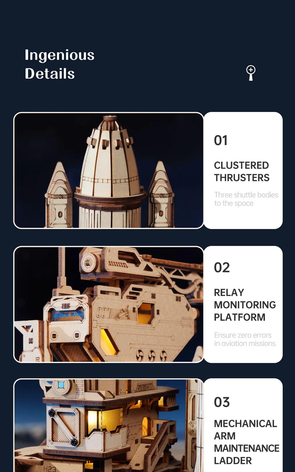 ROKR Space Shuttle LKA02 - Wooden 3D Puzzle Kit, Father's Day Gift Ideas