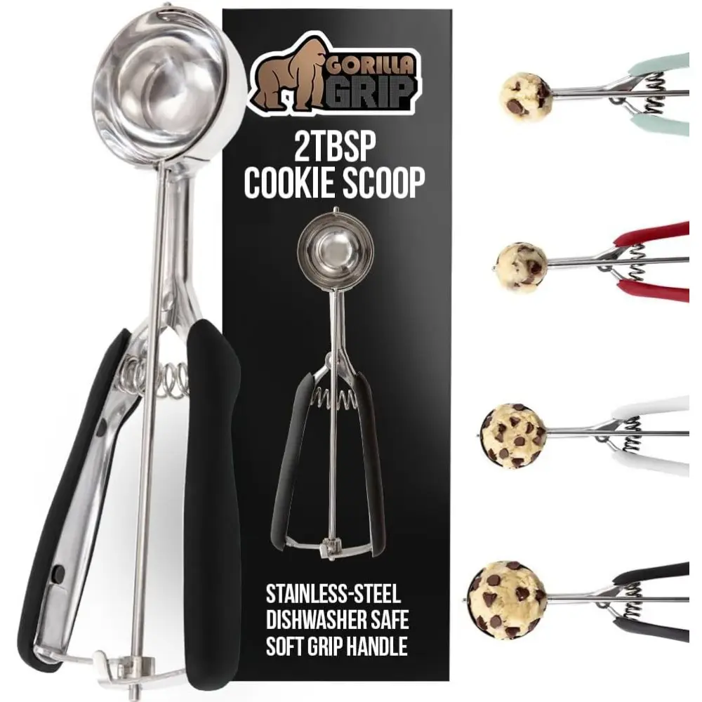 Stainless Steel Scoop for Baking, 2 TBSP, Multipurpose Scoop, Spring Scoops, Perfect Portion Sizes, Easy Food Release, Scooper Size 40, BPA-Free Tool, Black