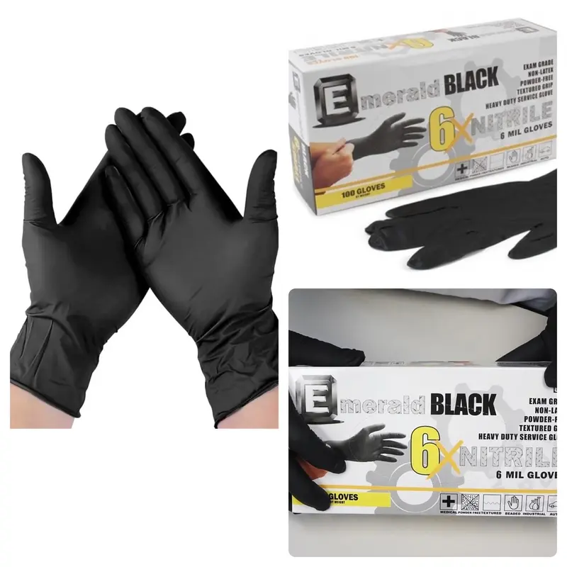 Black 6X Powder Free 6-MIL Nitrile Disposable Gloves box of 100 gloves for Cleaning, mechanic, Black Color, Suitable for Various Cleaning Tasks