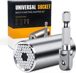 Fathers Day Dad Gifts from Daughter Son Wife, Silver Universal Socket Tools, Socket Set with Power Drill Adapter