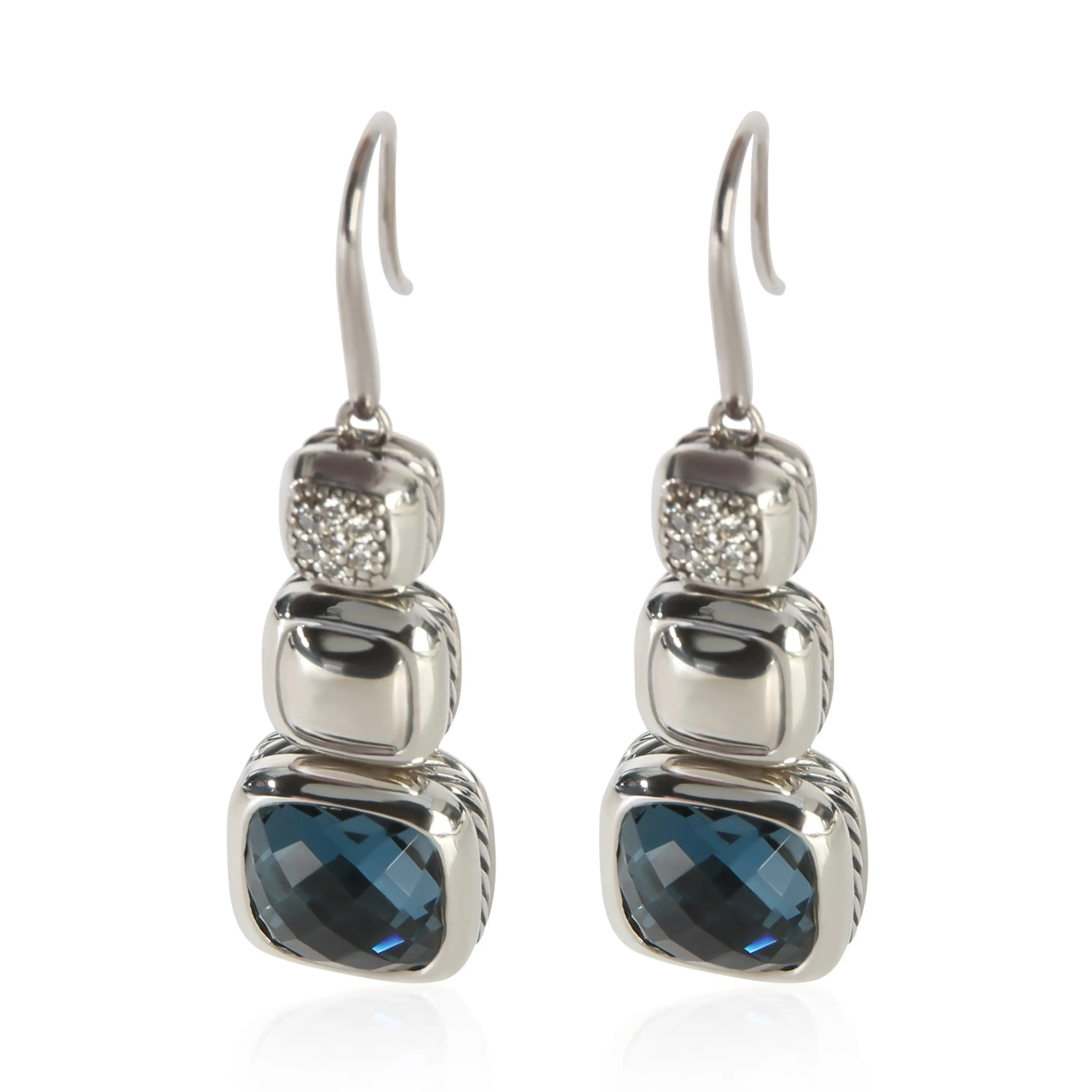 Pre-owned NY155150 David Yurman Sterling Silver Topaz and Chiclet Earrings