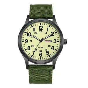 Men's Tactical Military Watch: Practical Date Day Large Dial Watches with Luminous Hands and Dials Green Nylon Strap Analog Quartz Wristwatch for Outdoor Activities
