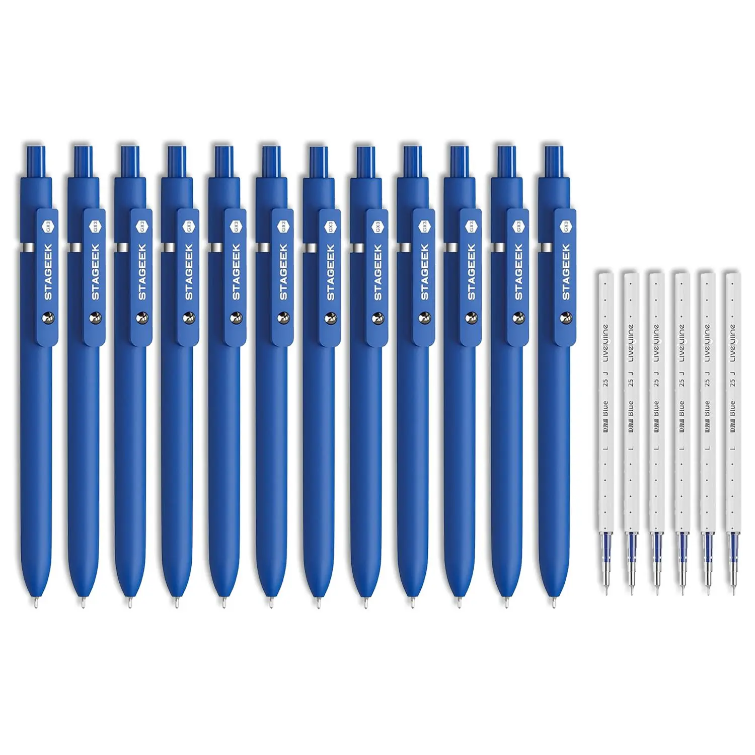 [Back to School Shopping] STAGEEK Blue Gel Pens, 6Pcs Quick Dry Blue Ink Pens with 3 Extra Refills, 0.7mm & 0.5mm Fine Point Retractable Pens for Journaling, Office, Note Taking, School Supplies, Cute Nurse Aesthetic (Blue, Black, Gray, White)