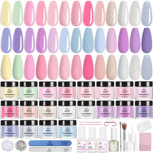 Beetles Dip Powder Nail Kit, 20 Colors Pastel Pink Purple Pearl Blue Shimmer Chameleon Green Colors Dip Nails Powder Starter Kit with Base Top Coat Activator Brush Saver for Nail Art Manicure