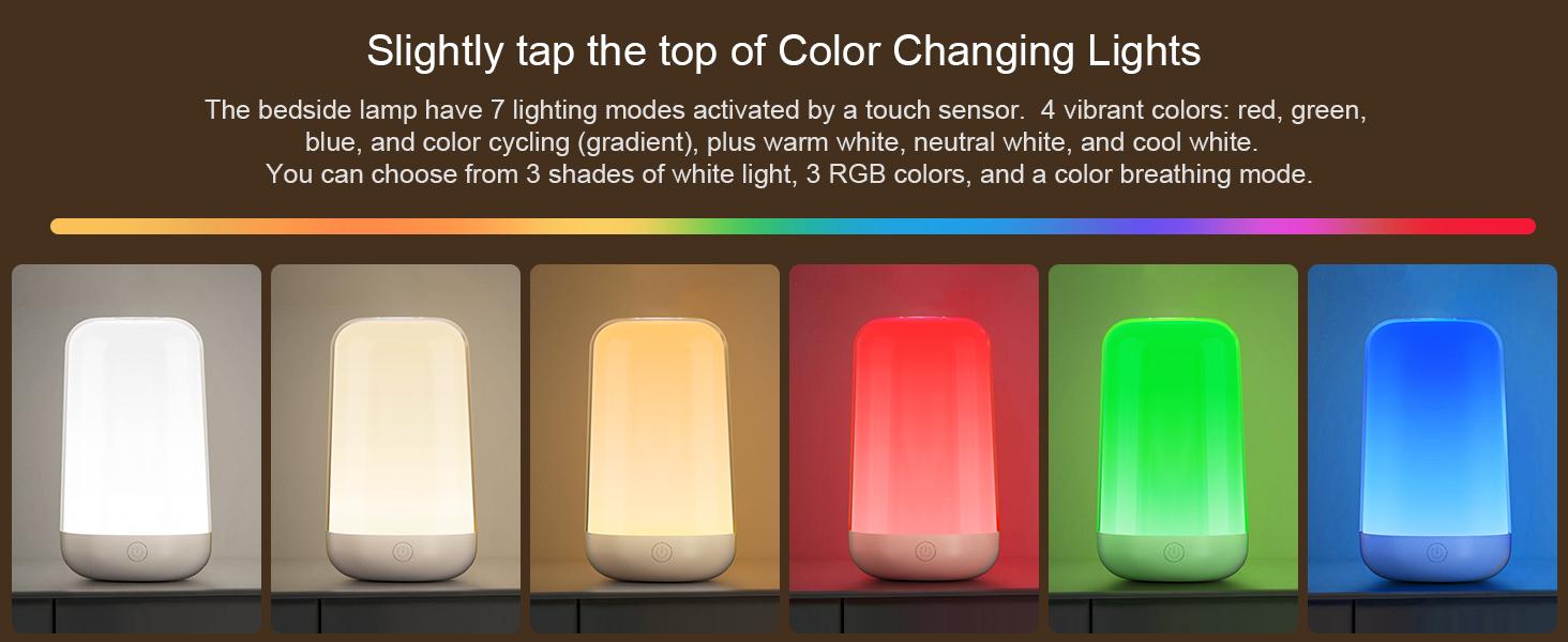 FRIDEKO HOME RGB Touch Bedside Lamp for Nightstand 4 Dynamic  White Tones Dimmable Mood Lighting 18-Hour Battery USB-C Charging Bedroom Living Room Nursery Kids Adult