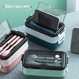 Third Generation Microwavable Bento Box Set, Food Grade Material, Durable Lightweight, Microwave Safe, Includes Spoon Fork Chopsticks Knife, Meal Prep Containers
