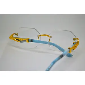 WolfScar™ Rimless Transparent Sunglasses – Woodgrain & Leopard Print Lightweight Eyewear for Men