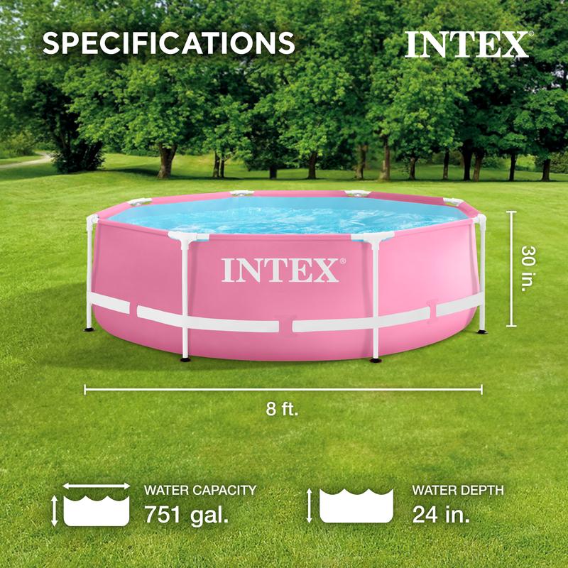 Intex Outdoor Rectangular/Round Frame Above Ground Swimming Pool, Pink/Blue 23-30 Inches Deep (pump not included)
