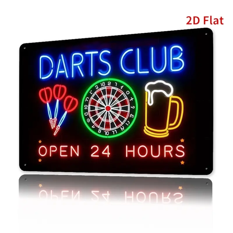 Personalized Metal Wall Decorative Plaque Signs, Vintage Dart Club Decor with Neon Style Darts, Beer Cup, and Dart Board Pattern, 8x12 Inches, Home Office Decor, Living Room Decor, Home Decor Products, Home Office Decoration