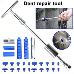 Durable T-Shape Pulling Rod for Car Dent Repair, Dent Puller Tool, Car Dent Remover, Professional Grade Tool with Short Handle for Easy Grip, Includes 20 Blue Glue Tabs for Hail Damage Repair