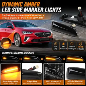 💡🚗2PCS Dynamic Amber LED Side Marker Lights for Opel Astra J K Crossland X Grandland X Insignia B Zafira C & Buick Regal, Sequential Turn Signal Lamp, IP67 Waterproof