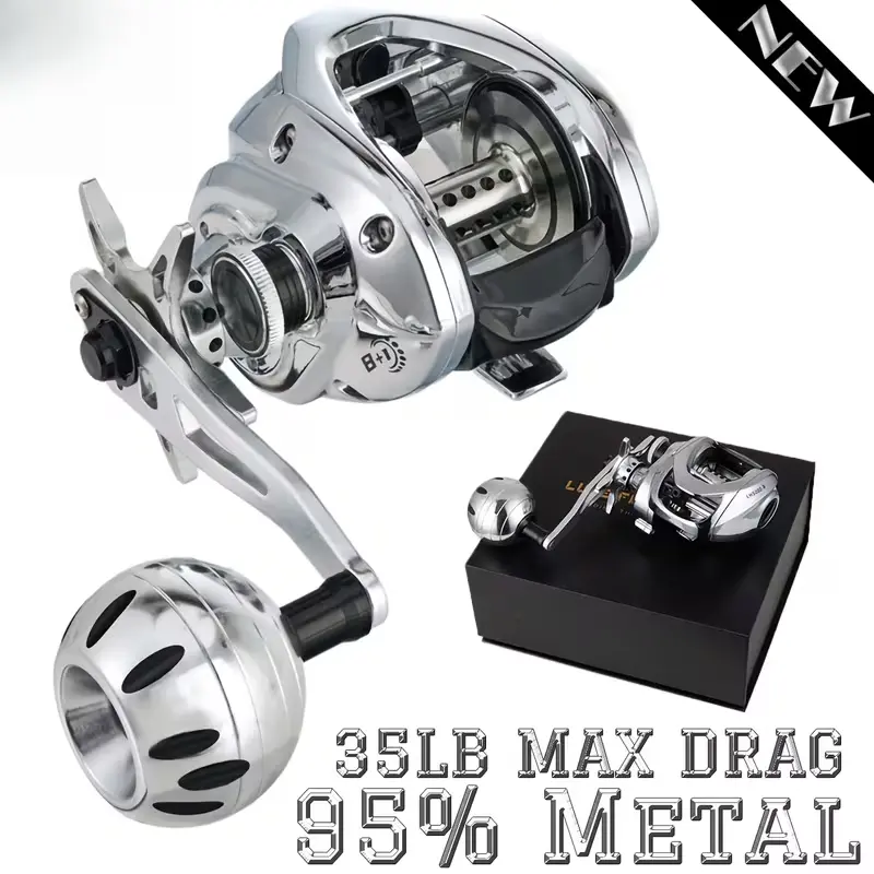 Full Metal Baitcasting Fishing Reel, 8+1BB Bearings 35LB Max Drag Power, 95% All Metal Body Big Round Knob Heavy Duty Casting Reel for Saltwater Offshore Big Game Bass Fishing