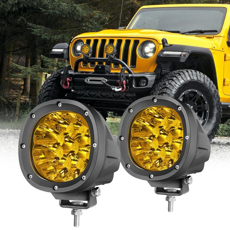 YCHOW-TECH 2PCS 4in 90W Amber Beam Round LED Offroad Spot Beam Pod Kit - Aluminum Housing Headlight, 9000LM Plug & Play, Car/Motorcycle Accessories for Low Visibility Use