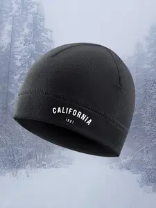 Fleece Beanie Hat California 1991 Logo Print, Winter Outdoor Skiing Snowboarding Hiking, Warm Fitted Headwear for Fall & Winter
