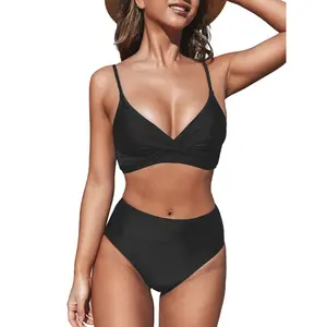 Women's Bikini Sets Two Piece Swimsuit High Waisted V Neck Twist Front Adjustable Spaghetti Straps Bathing Suit