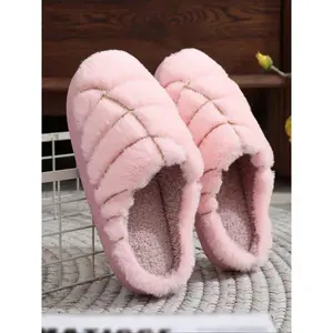 Unisex Adult Concha Slippers Fluffy Warm Home Slipper Pink Faux Fur Memory Foam Casual Round Toe Pull On Indoor Outdoor Use