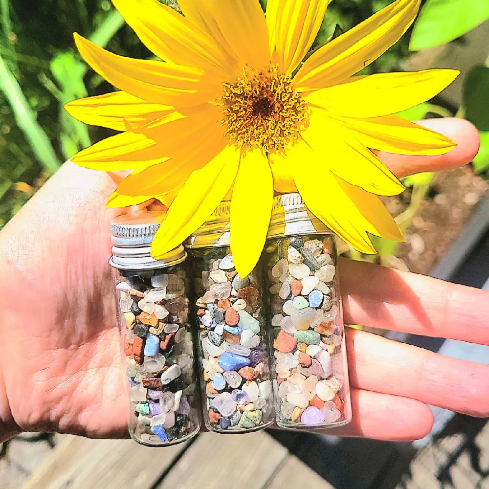 crystal chips in glass mini jar