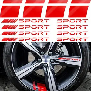 12Counts Wheel Rim Decal Stripes Set Sport Emblem Reflective Stickers, Auto Racing Sport Logo Decals Waterproof Wheel Stripe Car Rim Stripes for 18-21 Inch Wheels Tire Rim Safety Decoration(Red) Car Wheel