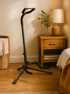 Height Adjustable Foldable Guitar Stand with Secure Support for Acoustic, Electric, Bass and Banjos, Sturdy, Black