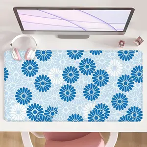 [Mouse Desk Pad] Non-Slip Mouse Pad Large Gaming Mouse Pad With Rubber Base & Stitched Edge Blue White Floral Design Desk Top Protector Mat For Home & Office Use Perfect Gift For Spring Summer Decor