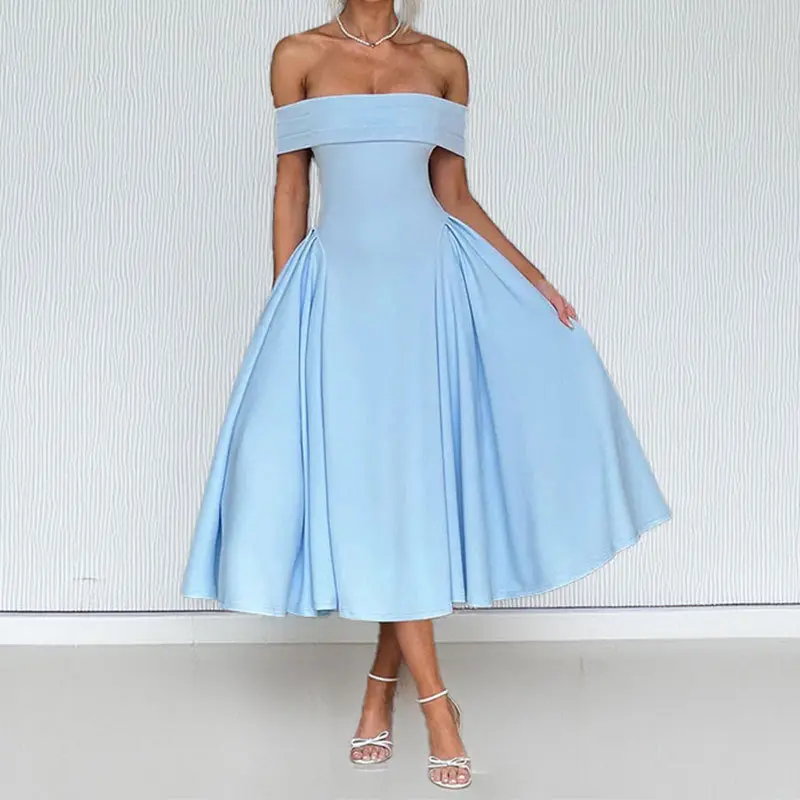 Women's Light Blue Off-Shoulder A-Line Midi Dress - Chic Minimalist Basic Formal Women's Clothing, Comfortable Fit Elegance for Workwear, Plus Size Clothes Option - TikTok Shop Women's Light Blue Off-Shoulder A-Line Midi Dress - Chic Minimalist Basic Formal Women's Clothing, Comfortable Fit Elegance for Workwear, Plus Size Clothes Option - TikTok Shop