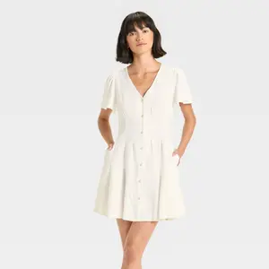 Women's Short Sleeve Button-Front Mini A-Line Dress - Universal Thread