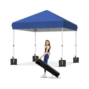 Heavy duty 10x10 foot pop-up tent - outdoor pavilion, 3 adjustable heights, one click quick setting, 4 sandbags, side walls, handbag, suitable for terraces, gardens, camping, gatherings - blue
