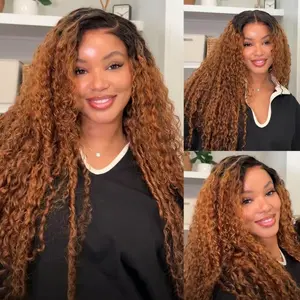 BGMgirl Water Wave 7x5 Lace Ombre Brown With Natural Black Roots Wear Go Glueless Wig  Pre Plucked Hairline Pre Cut Lace 180% Density 100% Human Hair Beginner Friendly Clearance Sale